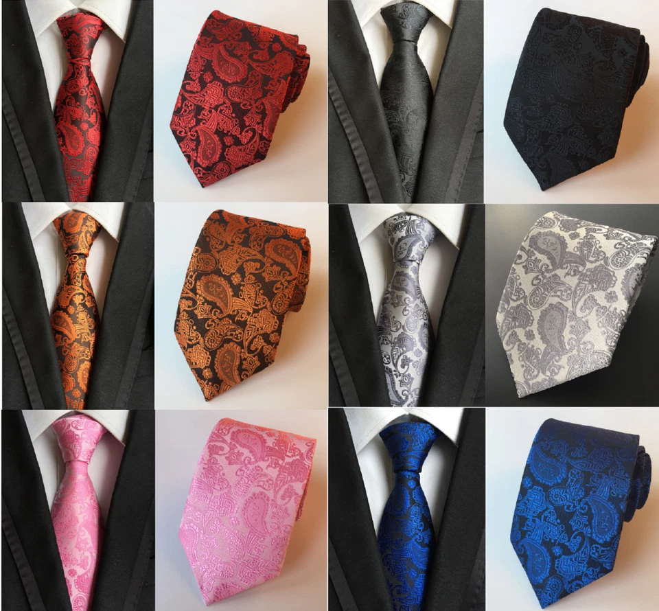 Classic Woven Paisley Jacquard Silky Solid Tie Wedding Event Gift UK - Image 1 of 1