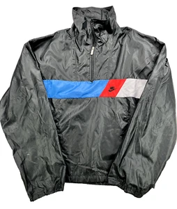 Chaqueta cortavientos vintage años 80 Nike para mujer 1/4 cremallera nailon a rayas negras talla L - Imagen 1 de 6