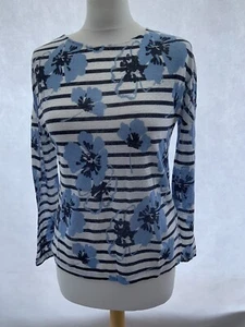 John Lewis Women's Size 10 Blue Striped Floral Linen Top - Picture 1 of 12