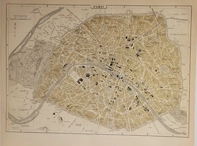 Mapa litográfico a color antiguo detallado plano París Francia Johnson's Cyclopaedia 1897 Foto 1 de 4