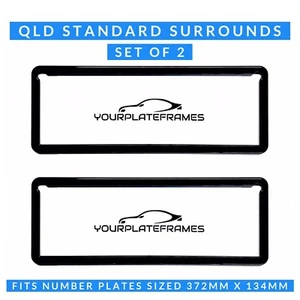 QLD Standard Number Plate Surrounds Frames Black Set Front & Rear 372mm X 134mm - Picture 1 of 4