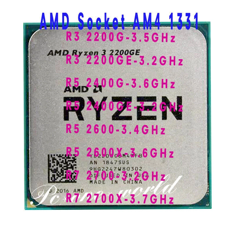 AMD Ryzen 3 2200G 2200GE 5 2400G 2400GE 2600 2600X 7 2700 2700X Socket AM4 CPU - Image 1 of 1