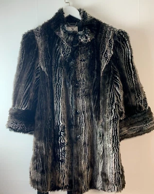 Faux Fur Coat Womens XL Black Gray Worthington 3/4 Sleeves Soft Vintage NWT $250 - Image 1 of 3