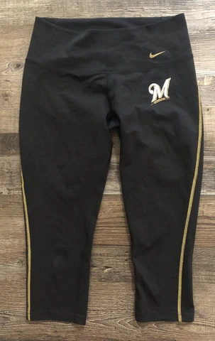 Nike Dri Fit Milwaukee Brewers Womens XS Black Capri Yoga Pants Cover