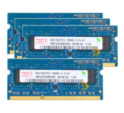 Hynix DDR3 RAM 16 GB 4x 4 GB RAM 1RX8 PC3-10600S 1333Mhz SODIMM Laptop Memory - Image 1 of 4