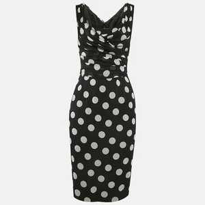 Dolce & Gabbana Black Polka Dot Silk Draped Sleeveless Short Dress S - Picture 1 of 6