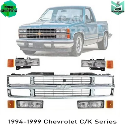 Kit de montaje de parrilla delantera cromada y faros para Chevrolet serie C/K 1994-1999 Foto 1 de 4