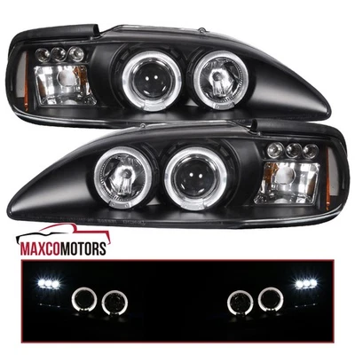 Black Projector Headlights Fits 1994-1998 Ford Mustang Cobra LED Halo Left+Right Foto 1 de 4