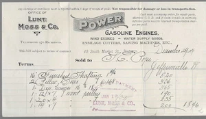 1904 Billhead/Receipt Lunt Moss & Co Gasoline Engines Water Supply Goods Boston - Picture 1 of 1
