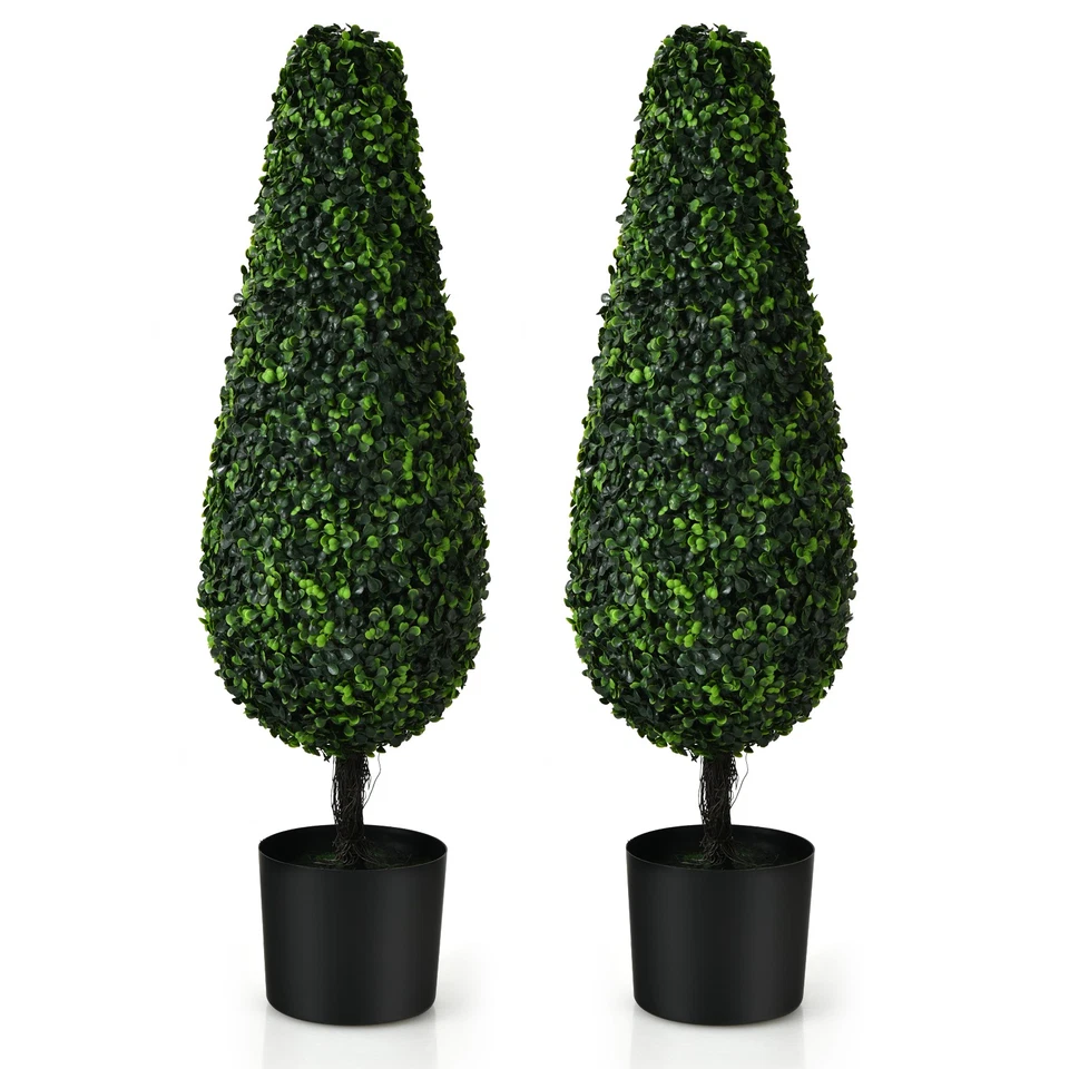 Costway 2 Pack 3FT Artificial Tower Topiary Tree UV Resistant Indoor Outdoor