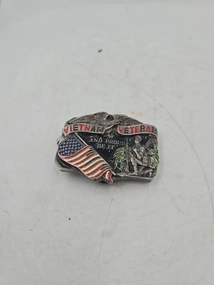 De Colección Vietnam Veterano y Orgulloso de ello Hebilla de Cinturón Esmalte Great American Buckle Co Foto 1 de 4