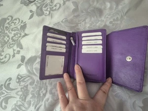 Real Leather Purple Purse. 18 Card Slots. RFID. - Picture 1 of 5
