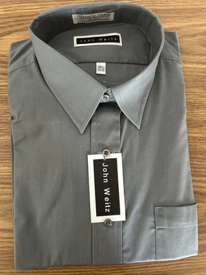 全新带标签 John Weitz 衬衫男式 16.5 34/35 灰色纽扣单针裁缝 — 第 1/4 张图片