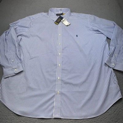 Polo Ralph Lauren Shirt Mens 3XB Big Blue White Stripe Performance Twill Stretch - Image 1 of 4