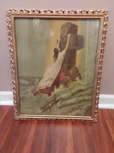Antique Clinging to the Cross c1876,Religion Framed Print 22.5" X 18.25" - Picture 1 of 6