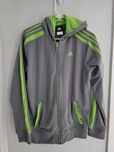 Big Kids Adidas Lime Green & Gray Full Zip Hoodie Size 18 - Picture 1 of 12
