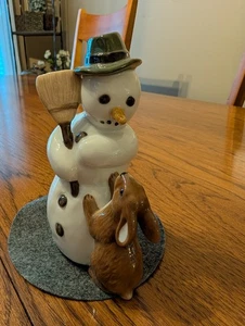 Royal Copenhagen #017 Snowman Holding Broom Rabbit Hare on Hind Legs Figurine - Picture 1 of 5