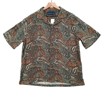 Abercrombie Fitch Shirt Mens Medium Paisley Cotton Linen Blend Camp S/S 44" NEW - Image 1 of 4