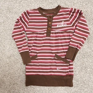 Nike Girls Tunic Shirt 4T Pink Brown Stripe Henley Swoosh Plus "Matching" Pants - Picture 1 of 17