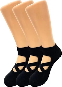 Women’s Non-Slip Grip Yoga Socks with Straps – 3 Pairs for Pilates, Barre & Stud - Picture 1 of 6