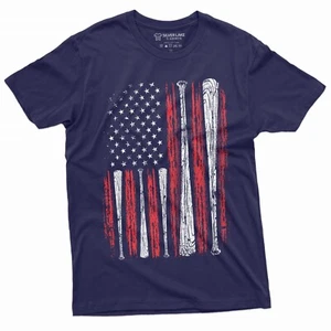 Men's Baseball USA Flag T-shirt Bat Flag American Sports Shirt For Him - Picture 1 of 8