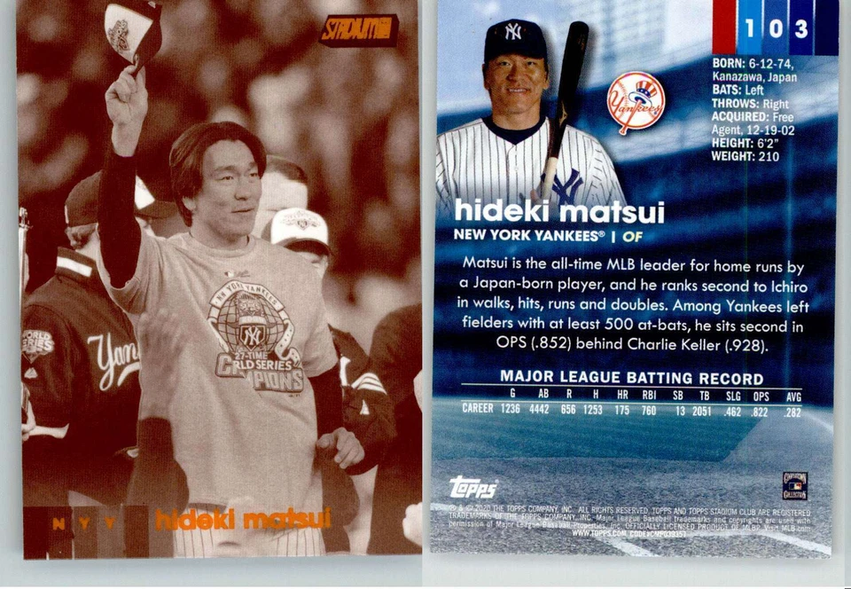 Hideki Matsui 2020 Stadium Club Sepia #103 Yankees - Image 1 of 1