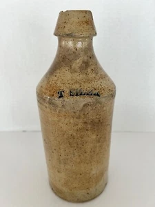 19th C Stoneware Beer Bottle With T Sizer in Cobalt on Shoulder. 9 1/2"- 3 3/4" - Picture 1 of 8