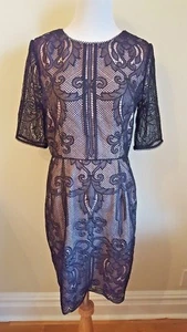NWT REISS LONDON BLACK ZOLA LACE FITTED DRESS BLACK ALMOND US 6 UK 10 MSRP $425 - Picture 1 of 5