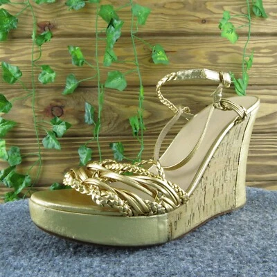 Anne Klein New York Women Ankle Strap Sandal Shoes Gold Leather Size 9.5 Medium - Image 1 of 4