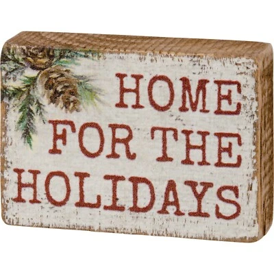 Primitives by Kathy MINI Block Sign HOME FOR THE HOLIDAYS Christmas Box Tray  - Image 1 of 4