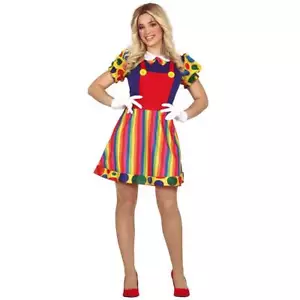 Clown Kleid Adulta Damen Kostüm bunt Verkleidung Karneval Fasching Mottoparty - Bild 1 von 3
