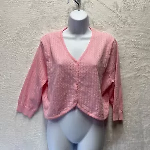 Belle Poque Elegant Retro Cardigan Cropped Sweater Womens XL Pink Viscose V-Neck - Picture 1 of 13
