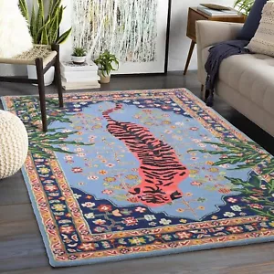 Hand-Tufted Bengal Tiger Animal Print Wool Area Rug - Featuring Symmetrical Rug - Picture 1 of 8