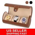 Genuine Leather Watch Roll Travel Case 3 Slots Wrist Watch Display Storage Box