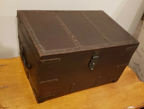 Vintage ,customized size Mid 20th Century wooden trunk ,metal profile Cover
