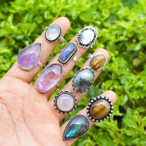 Anxiety Mix Gemstone Rings Lot~925 Sterling Silver Plated Stackable Worry Rings~ - Picture 1 of 1