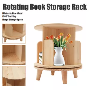 Pine Wood ROTATING BOOKSHELF 1-layer Rotating Bookcase 360 Rotating Display Rack - Picture 1 of 12