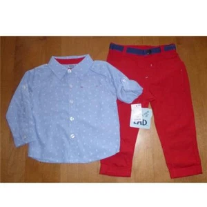 Baby Boys Roll Sleeve Shirt & Pants Outfit Size 0/3 3/6 6/9 24 months NWT - Picture 1 of 7