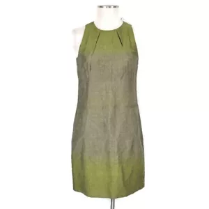 Abito Vince taglia 6 verde oliva ombretto senza maniche tasca posteriore zip lino cotone - Foto 1 di 9