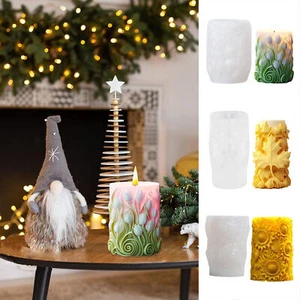 1pc Embossed Cylinder Candle Mold Pillar Candle Making Mold Resin Casting Mold - Picture 1 of 14