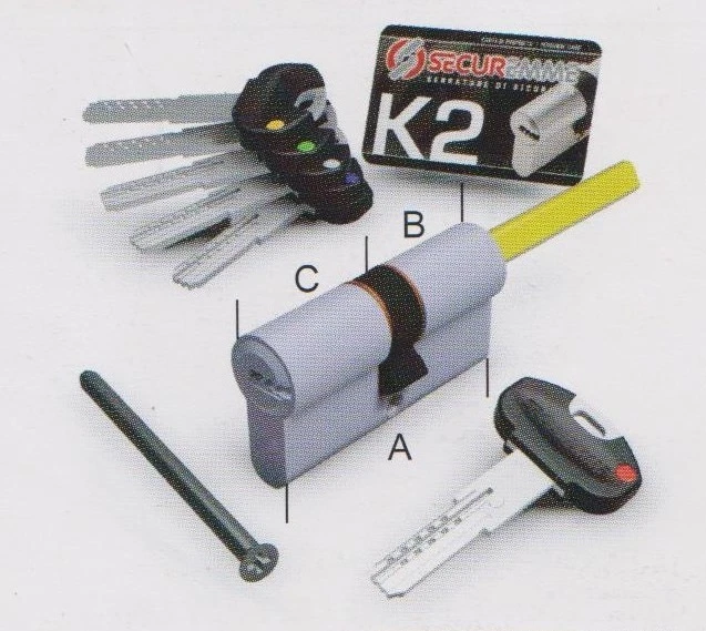 CILINDRO EUROPEO SECUREMME POMOLO REMOVIBILE K2 5 CHIAVI+CHIAVE DA CANTIERE - Immagine 1 di 1