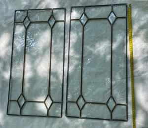Handcrafted Stained Glass Window Panel Clear Beveled Glass Pair 11.5”x23” Each - Picture 1 of 5