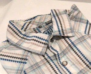 Southern Thread Men’s M White Blue/Gray Plaid Pearl Snaps Short Sleeves - Picture 1 of 6