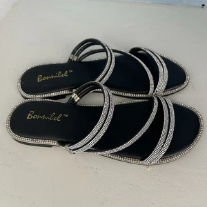Bonnibel Damen Strass Riemchen flache Sandalen schwarz Größe 7 - Bild 1 von 5