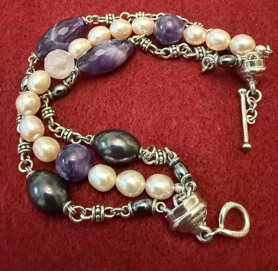 Pulsera Michael Dawkins Plata 925 Amatista Perla y Cuarzo Rosa con Recibo QVC Foto 1 de 4