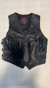 Fashion by Rose 💥 Chaleco con flecos de cuero negro unisex talla L - Imagen 1 de 10