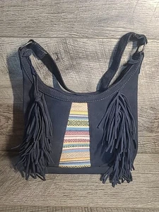Minnetonka Wildleder Fransen Schultertasche Handtasche Navy Blau Neu ohne Etikett - Bild 1 von 7