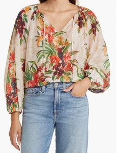 Tommy Bahama Seidenmischung Bluse Top Damen Large Bauernvilla Ansichten Blumenmuster. XL - Bild 1 von 11