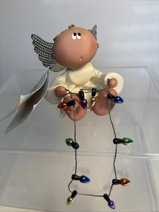 Vintage 2001 Russ Engel Wangen Figur Baby Gold Flügel Weihnachtsbeleuchtung - Bild 1 von 7