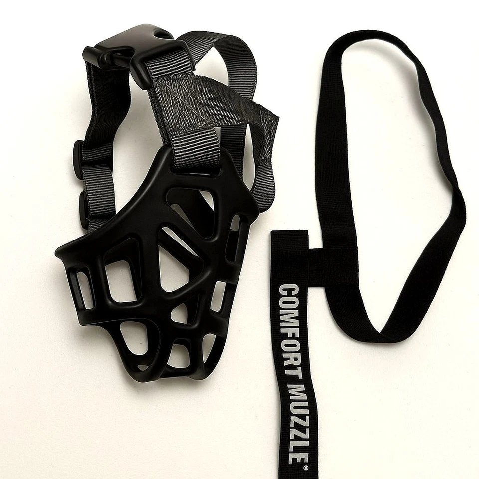 Bozal cómodo estilo canasta bozal para perro - nailon negro y goma - correa ajustable Foto 1 de 4